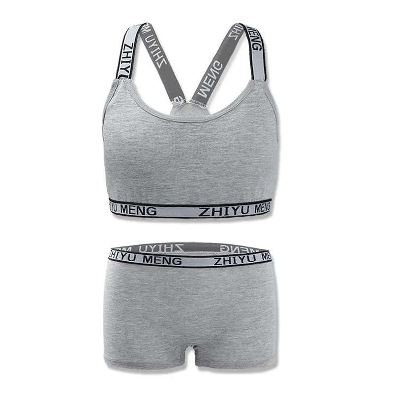 Teen Girls Underwear Soft Padded Cotton Letter Print Bra Set Young Yoga Sports 8-15Years