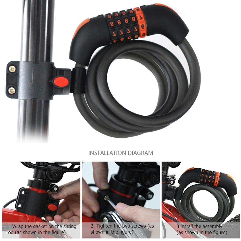 Five-digital Codes Password Bike Safety Steel Wire Cable Anti-theft Bicycle Lock