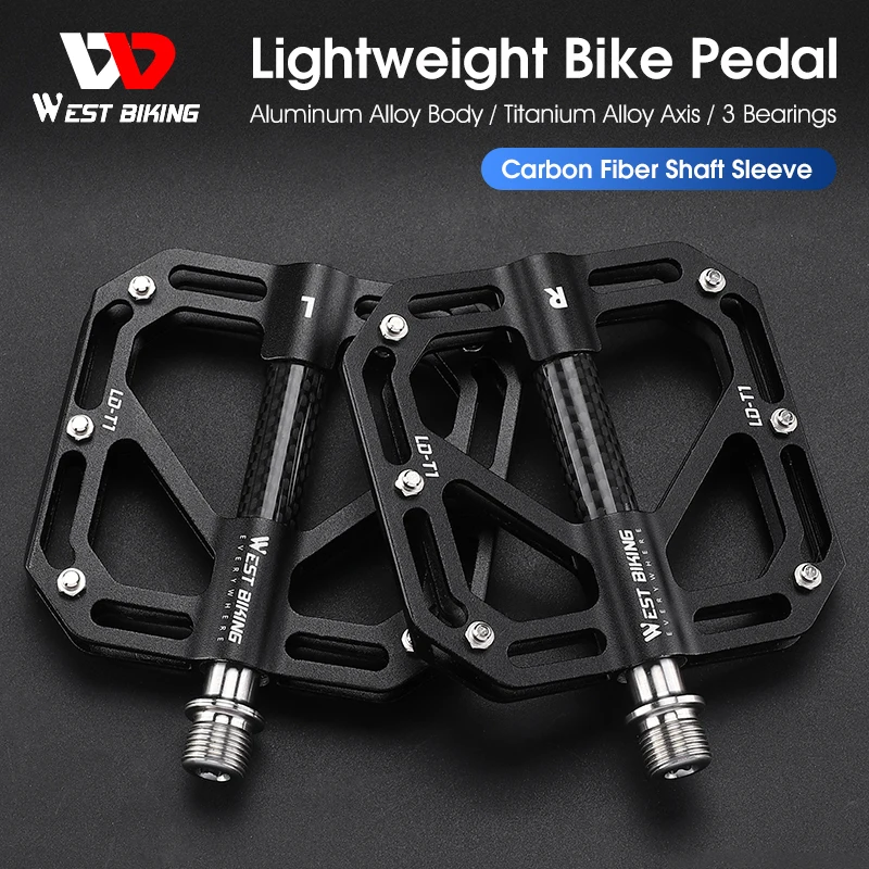 

WEST BIKING Ultralight Bicycle Pedals Carbon Fiber Sleeve 3 Bearing MTB Flat Pedals Titanium Alloy Axle Road Bike Cycling Pedal