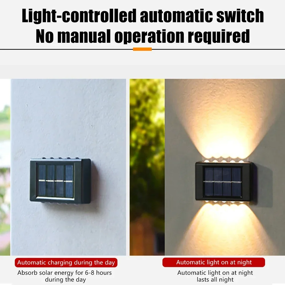 Description Picture 6 of itemChristmas10/8/6/4LED Solar Wall Lamp Outdoor Waterproof Up and Down Luminous Lighting for Garden Fence Decoration Sunlight Light