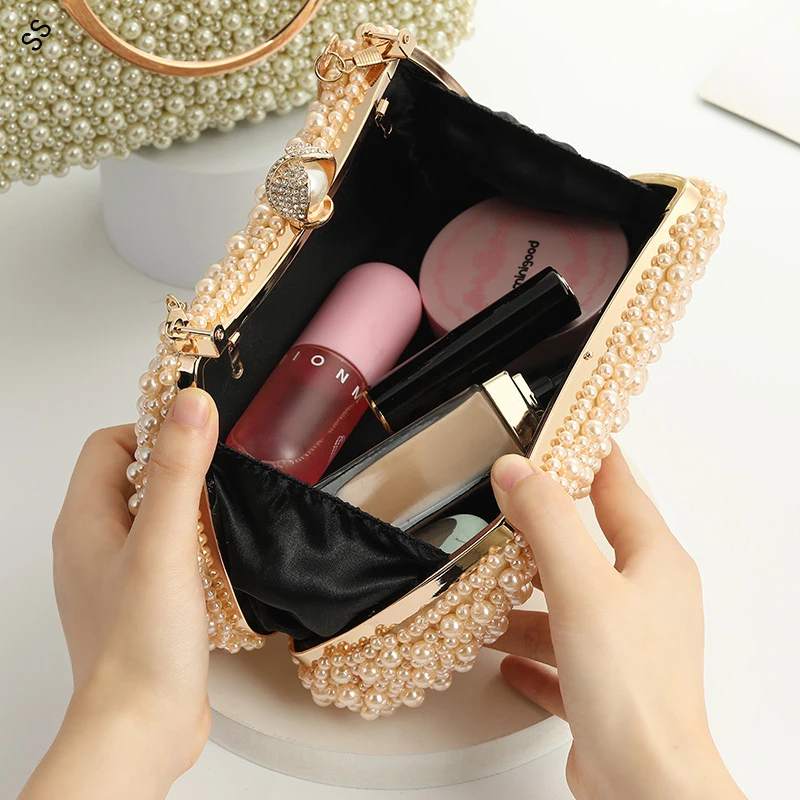 Handmade Pearl Beads Bags for Women, Fashionable Handbags for Wedding Party, Free Shipping, 22*12*9 cm