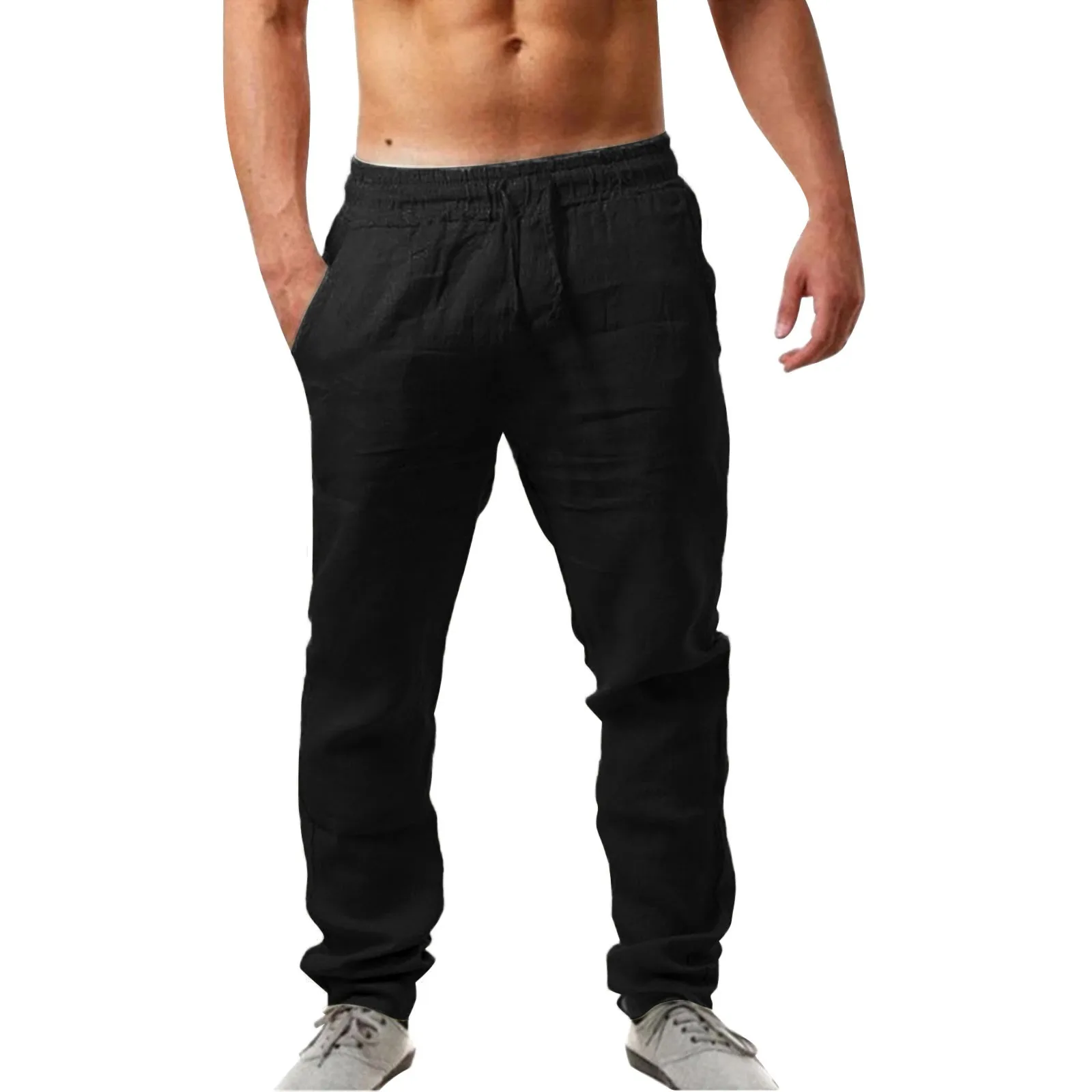 

Summer Men Sport Gym Pants Soild Cotton Linen Pants Breathable Casual Training Trousers Joggers Hip Pop Sweatpants Streetwear