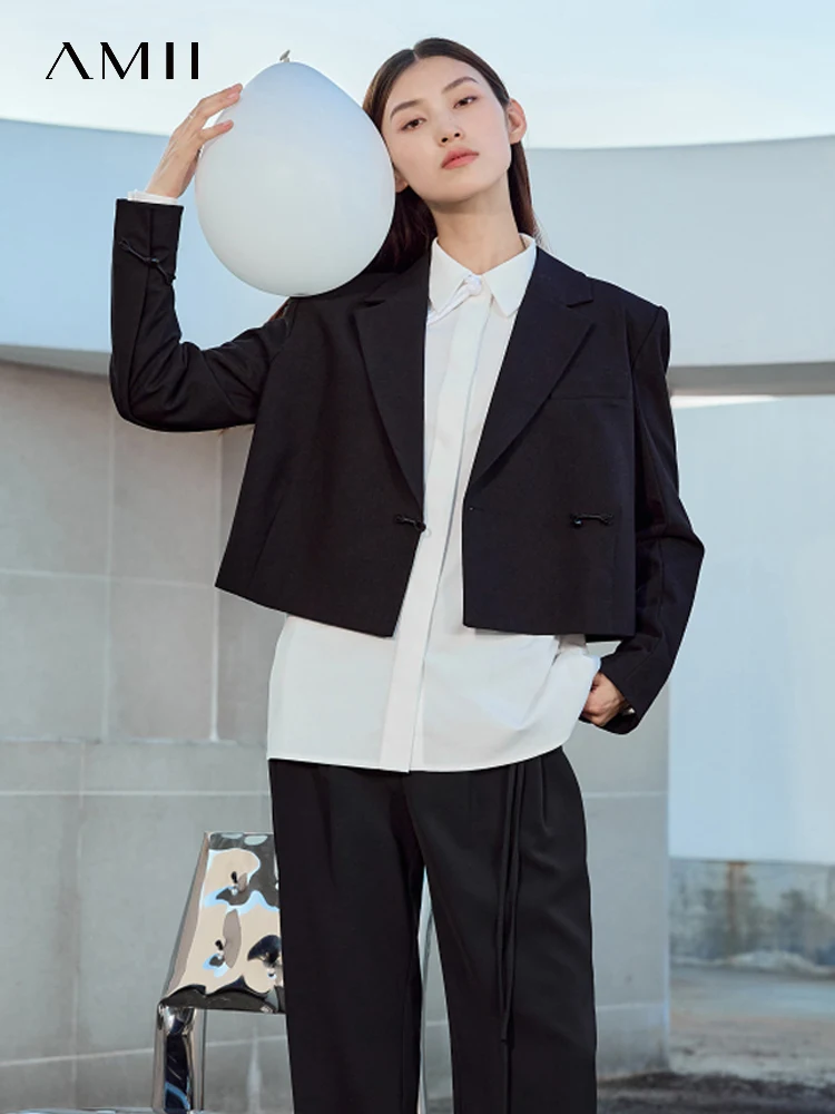 

Женский блейзер в минималистском китайском стиле AMII, Новинка осени 2023, Короткие базовые элегантные пальто, простые офисные женские деловые костюмы 12343214
