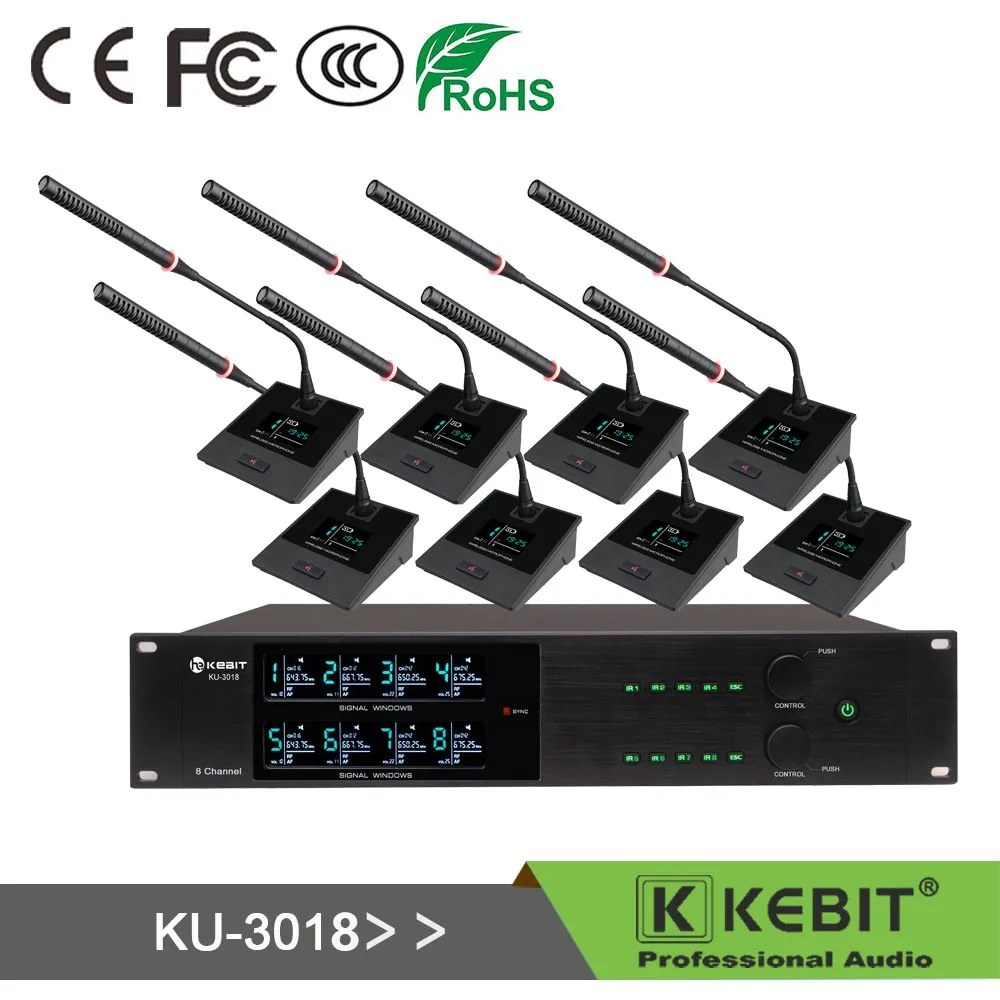 KEBIT KU-3018 8 채널 uhf 마이크 무선 휴대용 전문 주파수 산업용 헤드셋 마이크