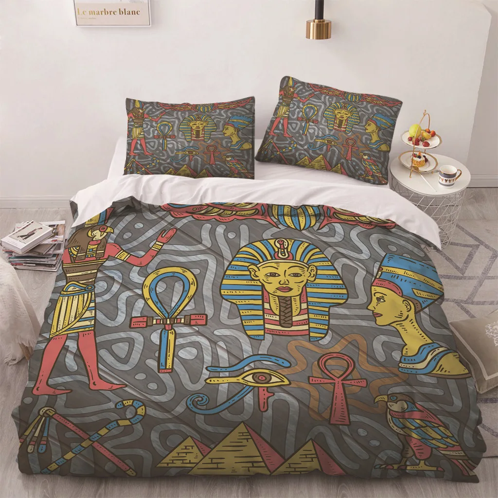 Africa Egypt King Queen Duvet Cover Egyptian Pharaoh Bedding Set for Teens Adults Ancient Frescoes 2/3pcs Polyester Quilt Cover - Image 5
