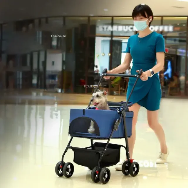 Simple Lightweight Pet Strollers Nordic Foldable Dog Stroller Go Out Small Pet Cat Cart Modern Car Cage Removable Pet Supplies L 4