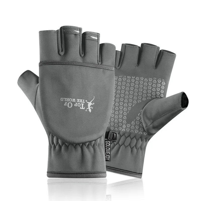 Guantes con pantalla táctil para hombre y mujer, manoplas de terciopelo impermeables y cálidas, resistentes al viento, para pescar y montar, con 2 dedos, para pesca con caña