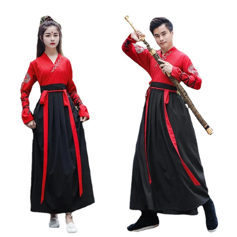 Ancient Hanfu Outfit Women Classical Dance Dress Performance Stage Fairy Princess Skirts Long Sleeve Men Embroidery Tang Costume