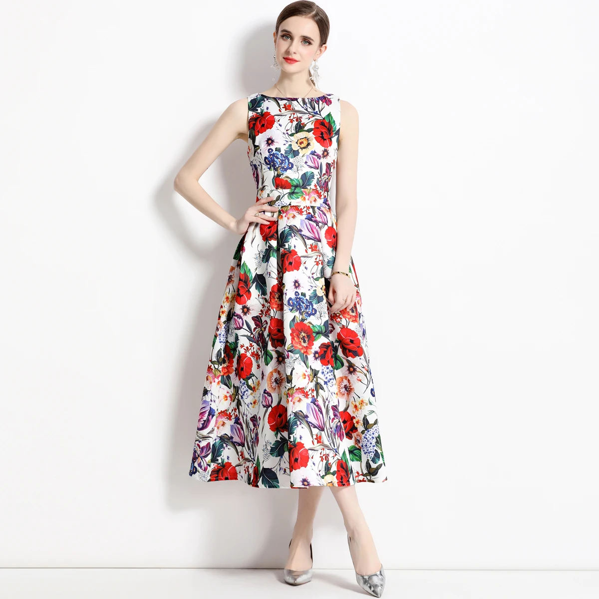 

Elegant Tank Floral Print Dresses for Women 2024 Summer Clothes Sleeveless Long Party Holiday Dress Female Vestidos Para Mujer