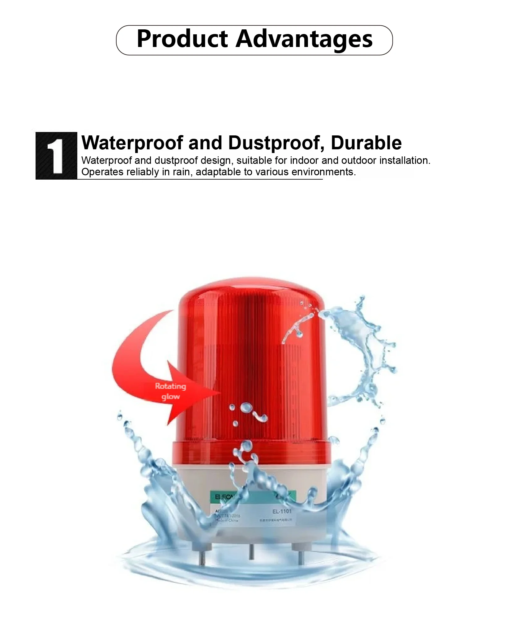 EL-1101J-R LED Warning Light Industrial Beacon Rotating Strobe Signal Lamp Audib