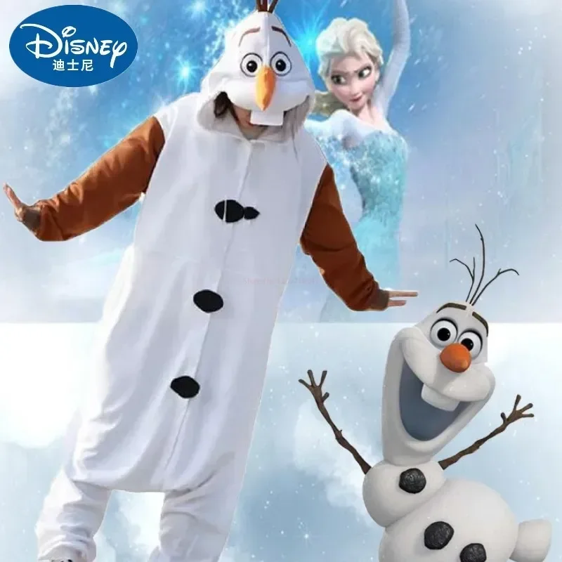 Disney Frozen Olaf Snowman Cosplay Costume Anime Adult Pajamas White Jumpsuit Party Cartoon Dress Fleece Sleepwear Holiday Gifts