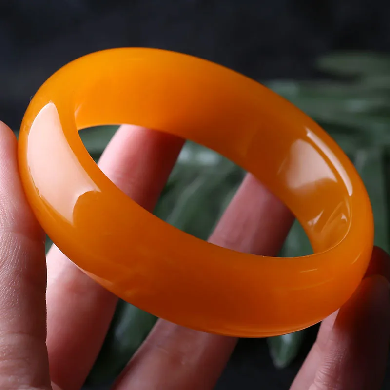 Natural Yellow Dragon Jade Hand Carved Wide Band Bracelet Fashion Boutique Jewelry Women's Orange Yellow Beauty Bracelet