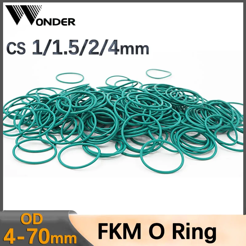 

FKM O Ring Sealing Gasket Fluorine Rubber O Ring Green Washer Insulation Oil High Temperature Resistance CS 1-2.4mm OD 4-70mm
