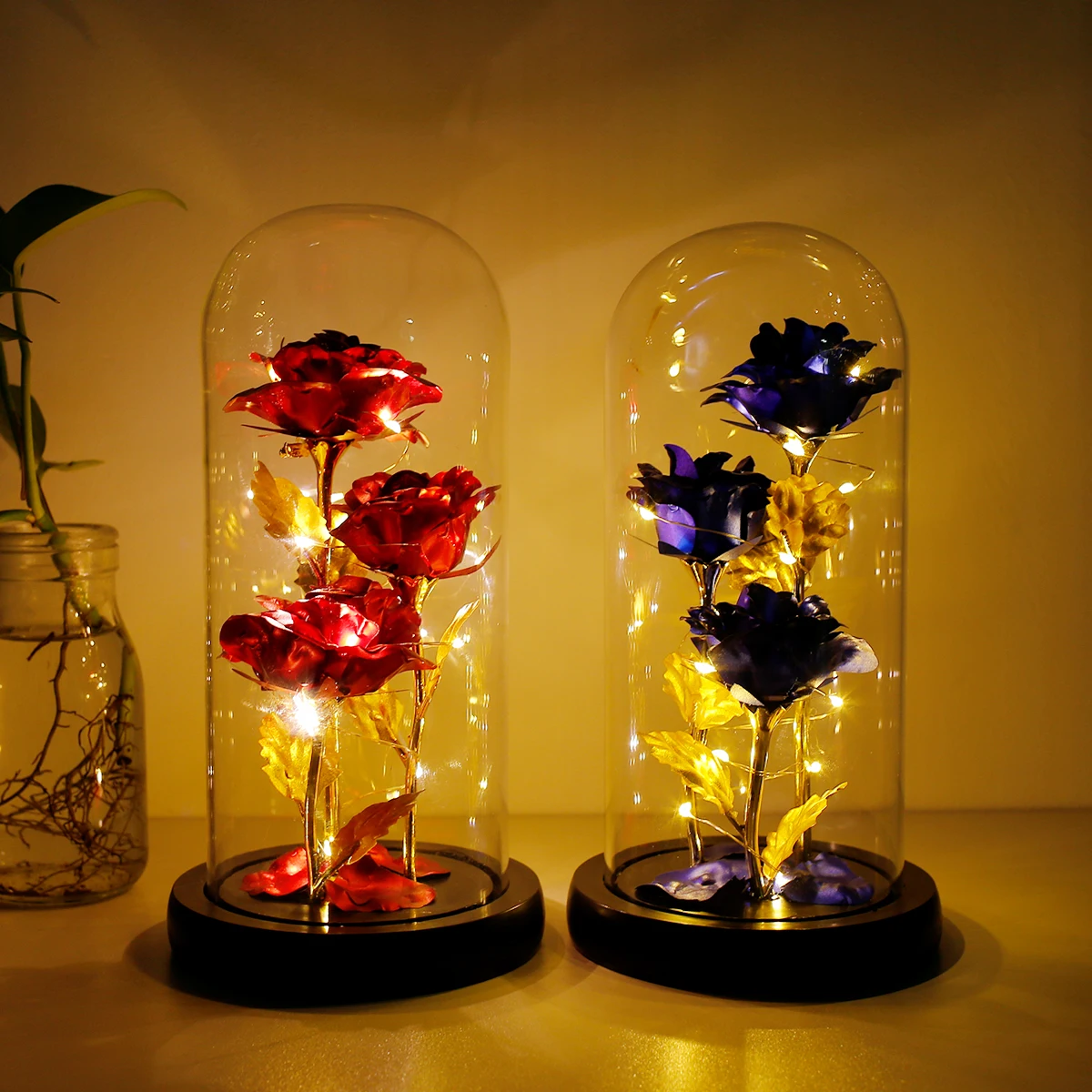 Christmas Rose Gift Light Up Beauty and The Beast Rose Enchanted in Glass Dome w/ LED Lights Artificial Flower valentine