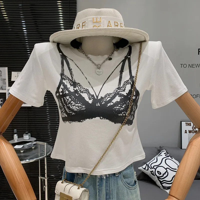 

Милая дизайнерская эластичная облегающая универсальная Сексуальная футболка с коротким рукавом и принтом для девушек, Топ