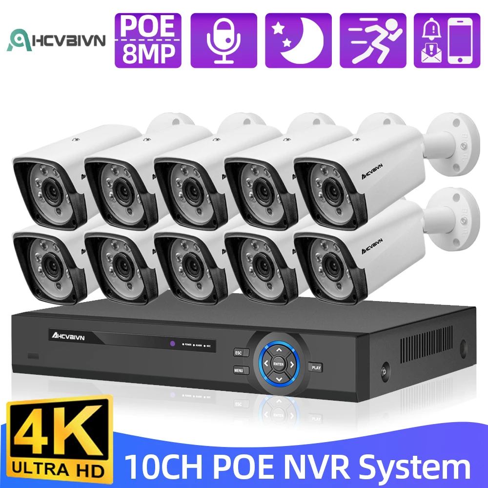 

8CH 10CH 4K Ultra HD Video Security Surveillance System CCTV Kit 8MP NVR Outdoor Home Waterproof CCTV Camera System Poe Nvr