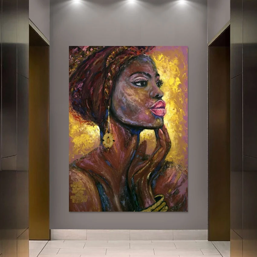 

High Quality African Woman Portrait Oil Paintings Wall Picture For Restaurant Modern Art Canvas Interior House Decoration