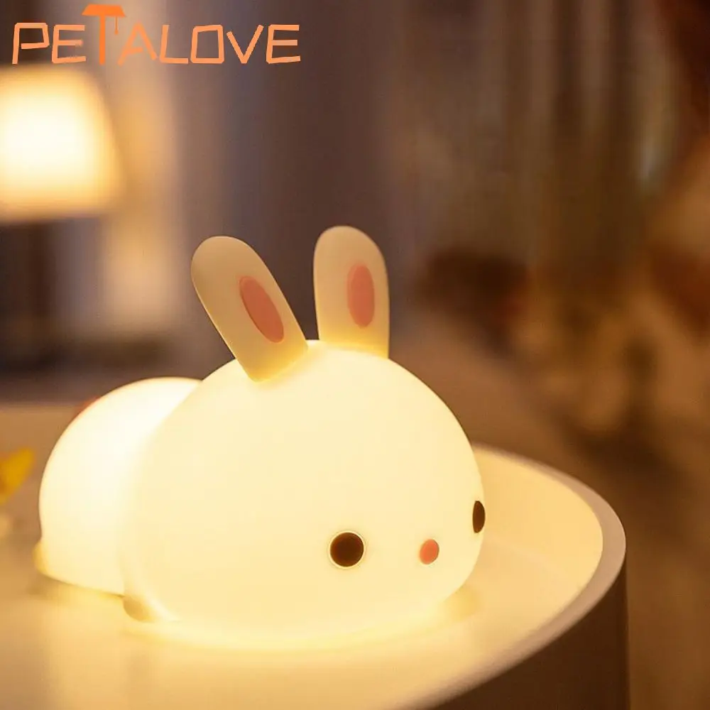 Night Light Cute Animal Panda Rabbit Duck Lovely Silicone Lamp Cloud Star Christmas Gift for Kids USB Recharge Warm Soft Light 4