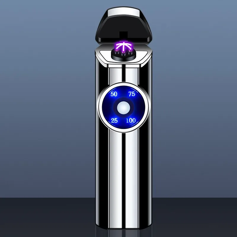 

Metal outdoor windproof plasma pulse flameless triple arc lighter LED display high-power electric lighter creative men's gift