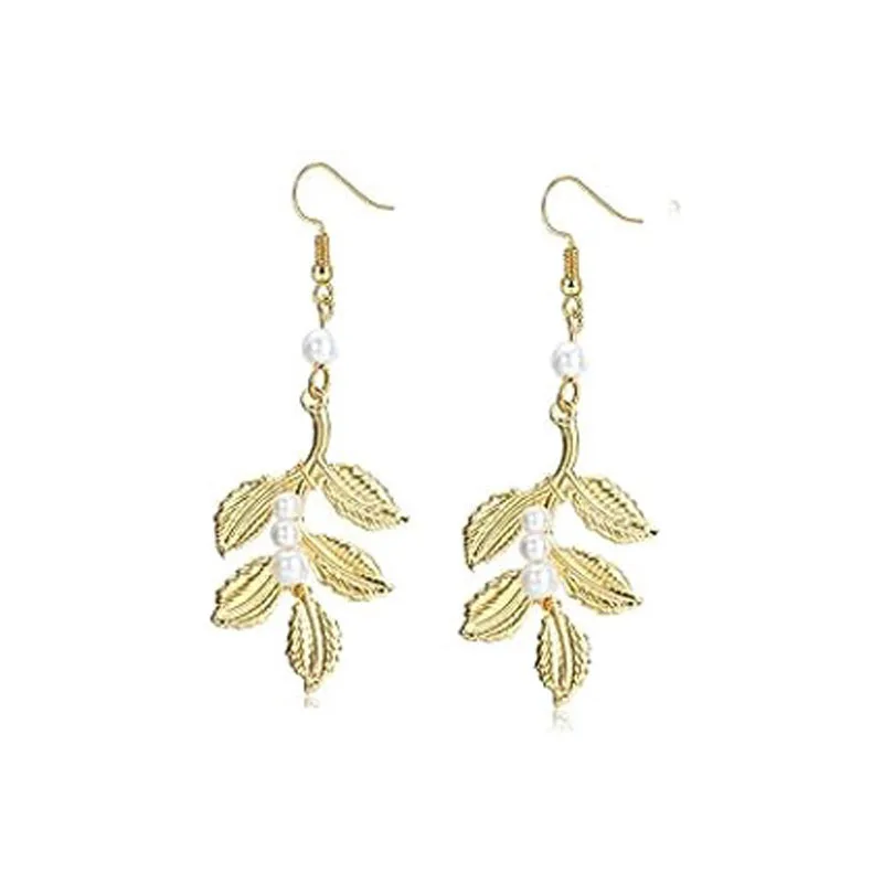 

New pearl headband baroque bridal leaf earrings