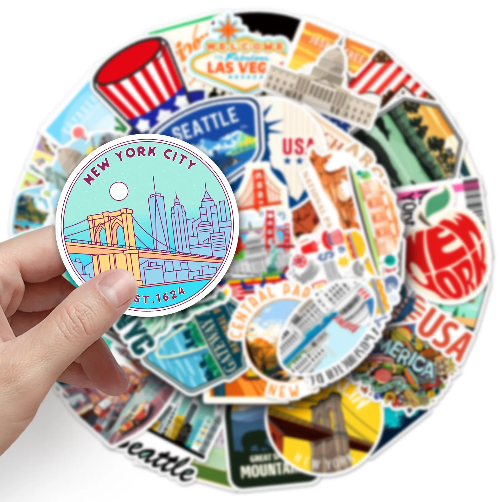 10/50Pcs USA American New York Travel Stickers Aesthetic Decals DIY Luggage Phone Motorcycle Car Bike Laptop Kids Sticker Toy decorative stickers,colorful stickers,car sticker decal
