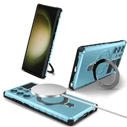 Magnetic Ring Holder Kickstand Case with Magsafe Stand Features for Samsung S23 Plus (Light blue)