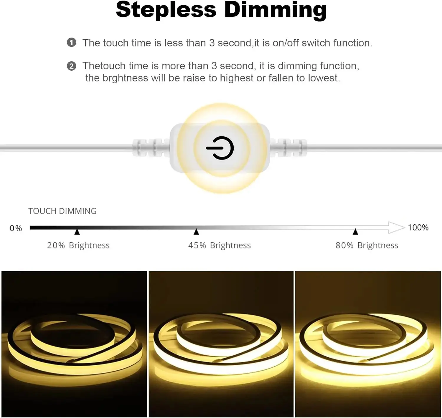 LED Light Strip 5V USB Touch Switch Dimmable Flexible for Room Home Decor