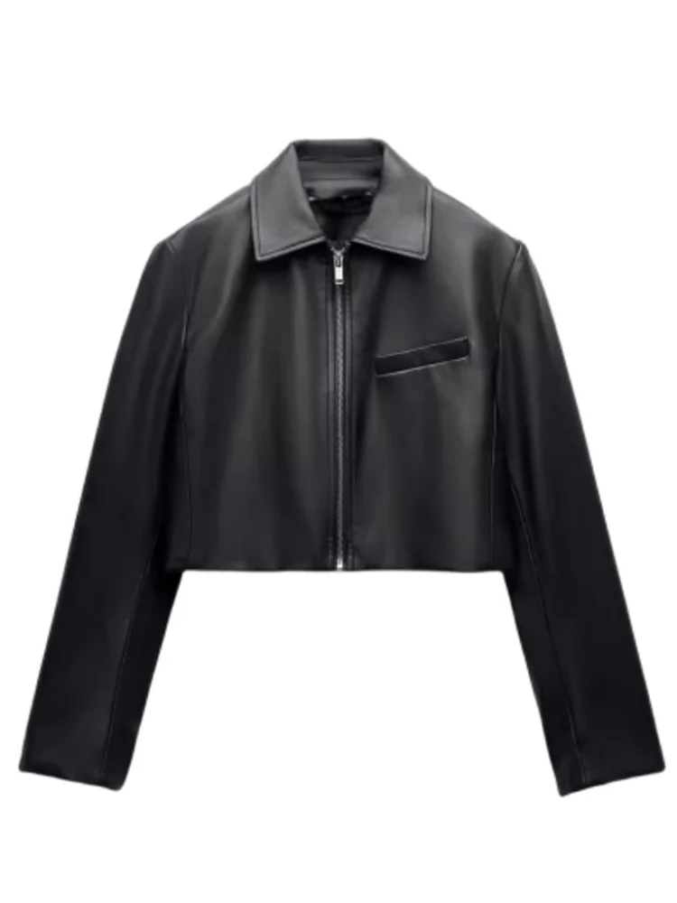

Winter Autumn Short Leather Jacket Faux PU Motorcycle Biker Jacket for Women Vintage Female Coat Outwear