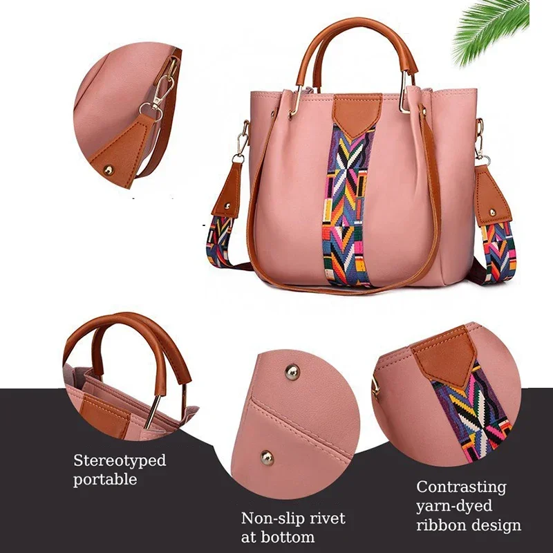 Luxury 4 Pcs Women's Handbag Sets Large Capacity Female Bucket Bag Commuting Leather Shoulder Bag Card Bag Wallet