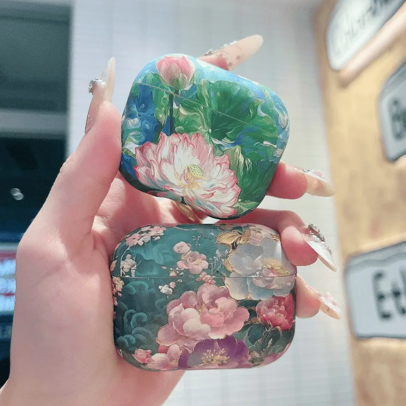 Frosted Lotus Flower Pattern Bluetooth Earphone Protective Case