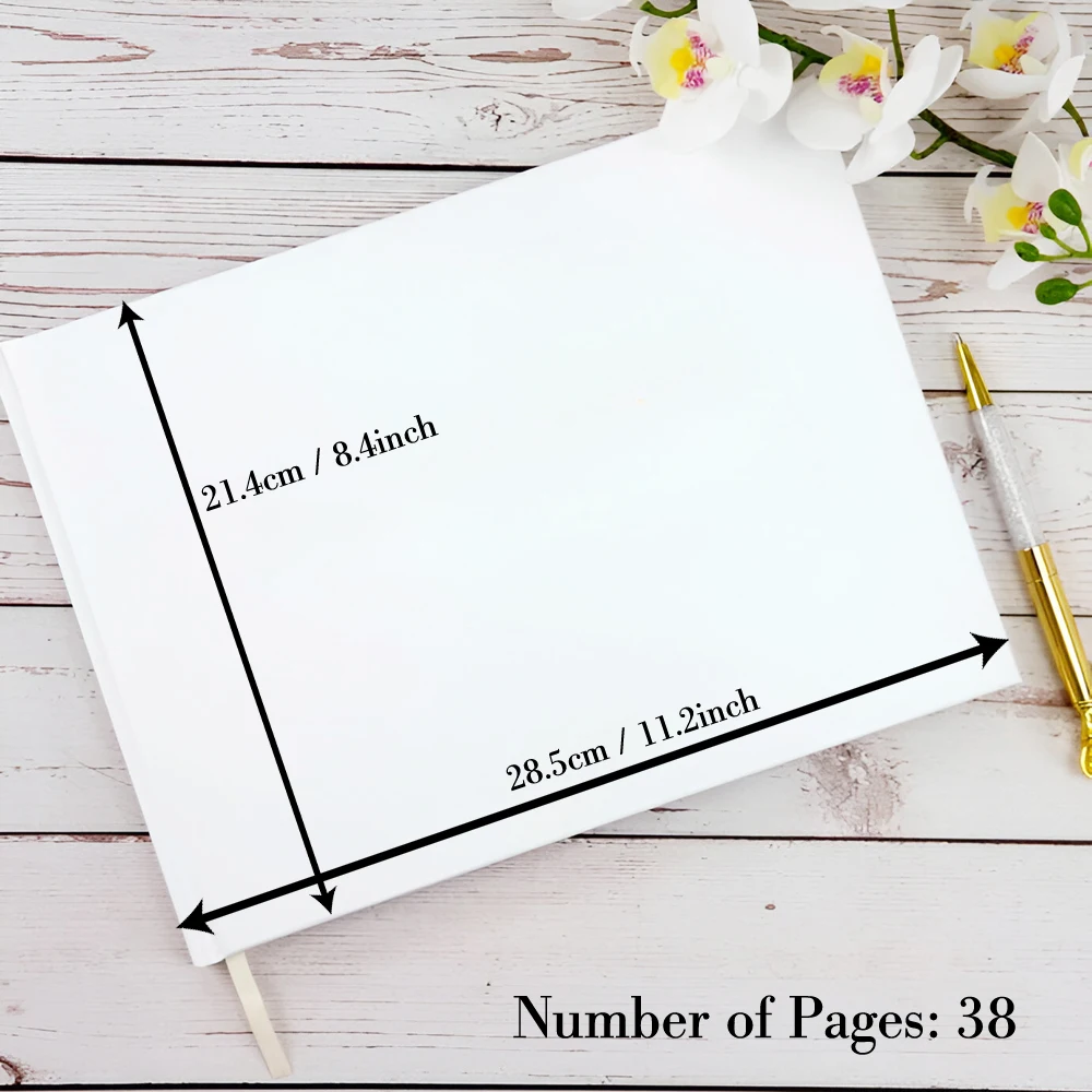 Personalized Wedding Guest Book White Wedding Guest Book with Floral Green Leaf Name Date Scrapbooking