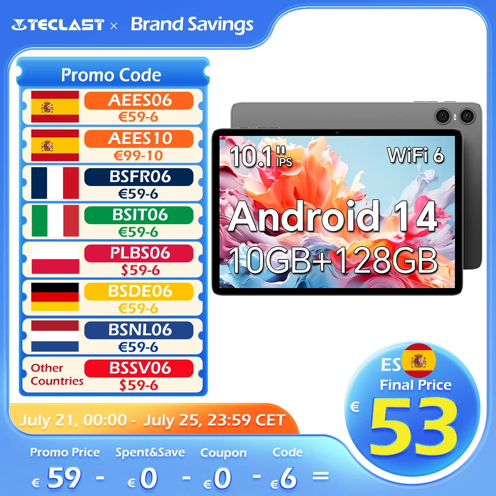 Teclast P30T Android 14 タブレット、10.1 インチ 1280X800