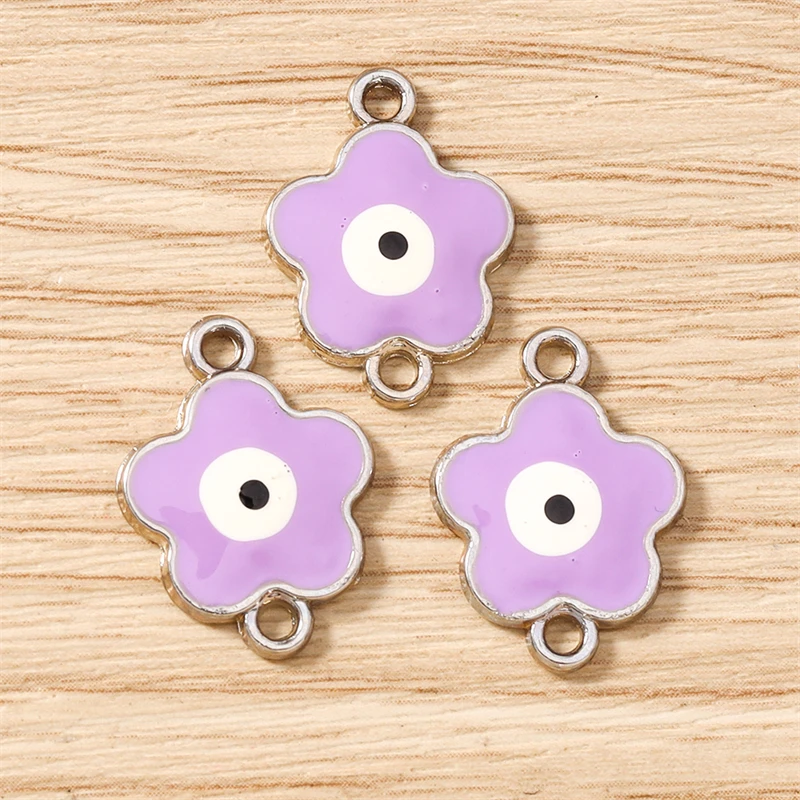 10 Stück 14 x 19 mm niedliche bunte Emaille-Blumenanhänger, Verbinder für die Schmuckherstellung, DIY-Armbänder, Halsketten, handgefertigte Bastelbedarf – Detail 12