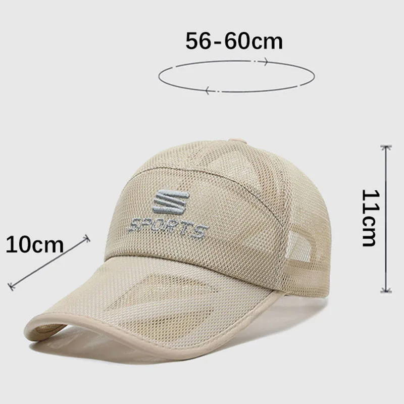 Homens ao ar livre Hollowed Mesh Pesca Baseball Cap Mulheres Respirável Sunshade Sun Visor Snapback Hat Moda Sólida Carta Bordado