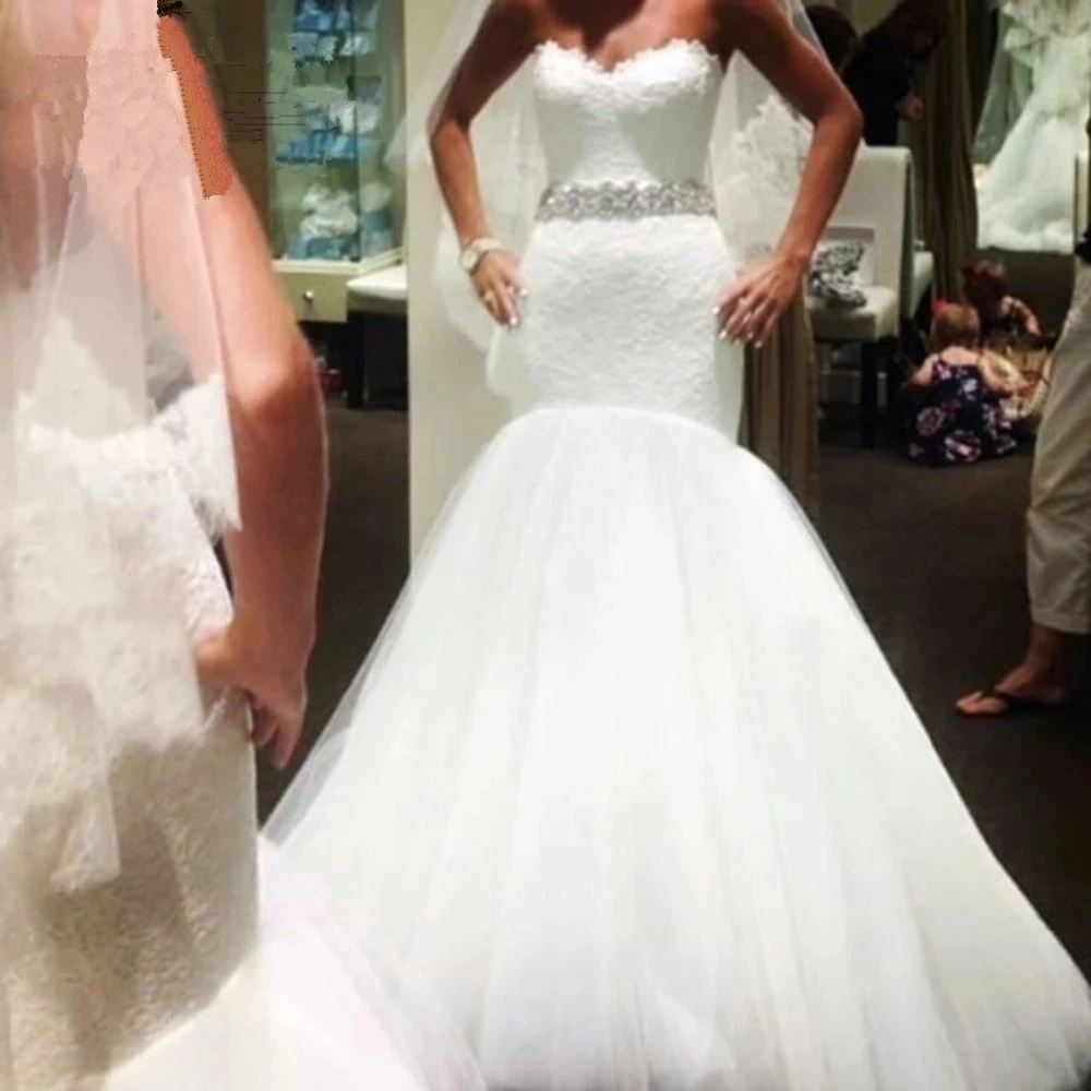 

Женское свадебное платье с юбкой годе ANGELSBRIDEP, модное платье с аппликацией и кристаллами, с поясом и шлейфом, официальное платье невесты