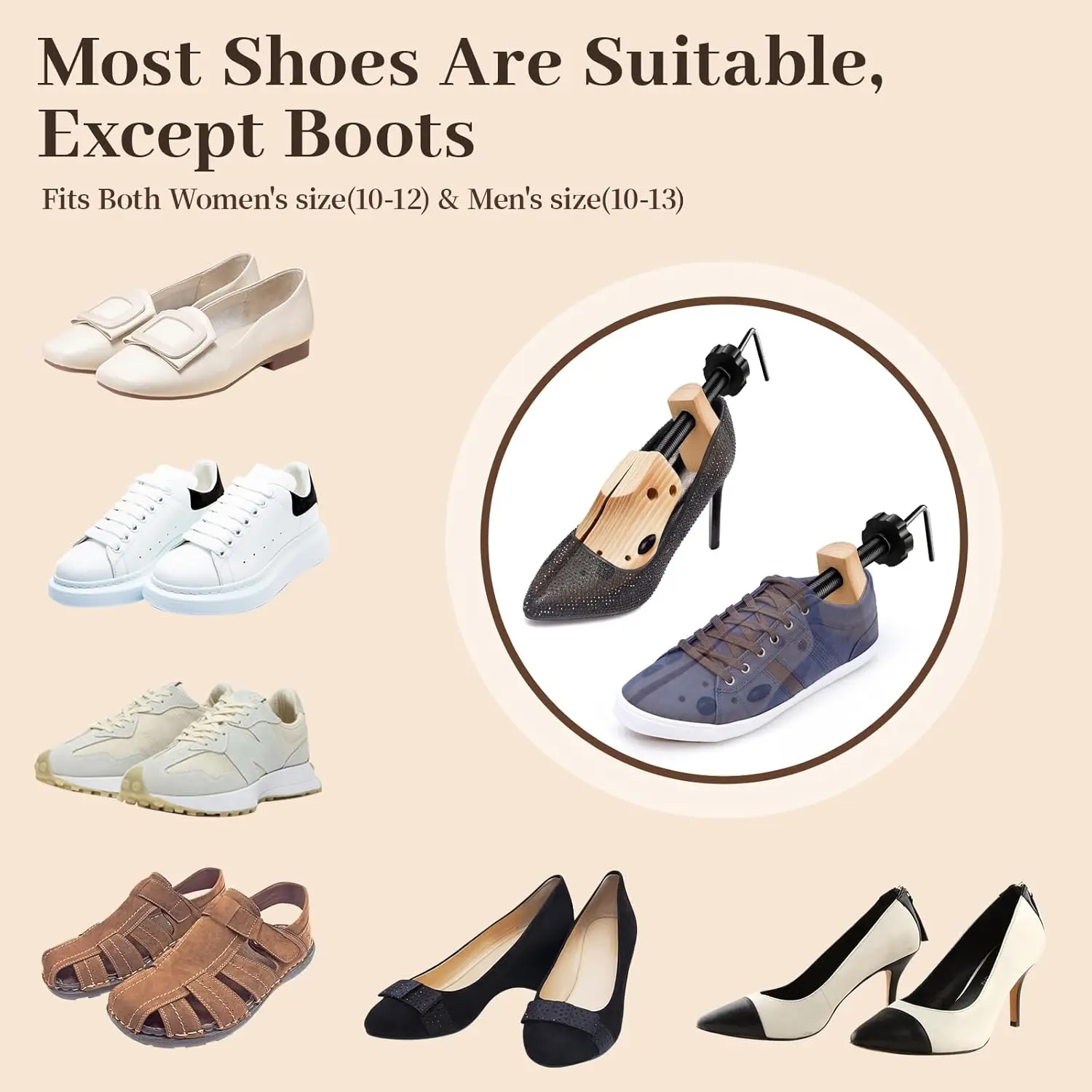 Repacego 1-teilige Schuhspanner aus Holz, verstellbarer Schuhspanner, Expander für Herren und Damen, Unisex, Länge, Breite, Schuhe, Extender, Keeper, Absätze – Detail 4