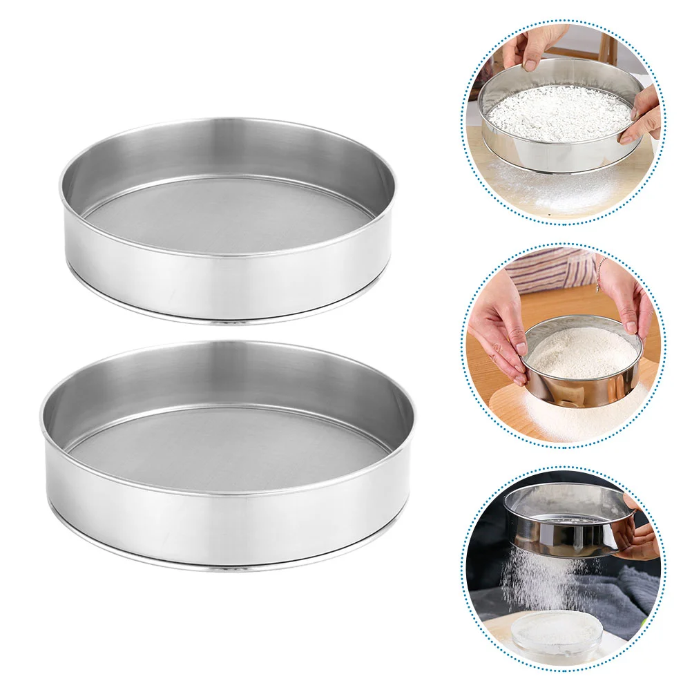 

2 Pcs Tools Flour Sieve Sifter Fine Mesh for Baking Sugar Stainless Steel Practical Strainer