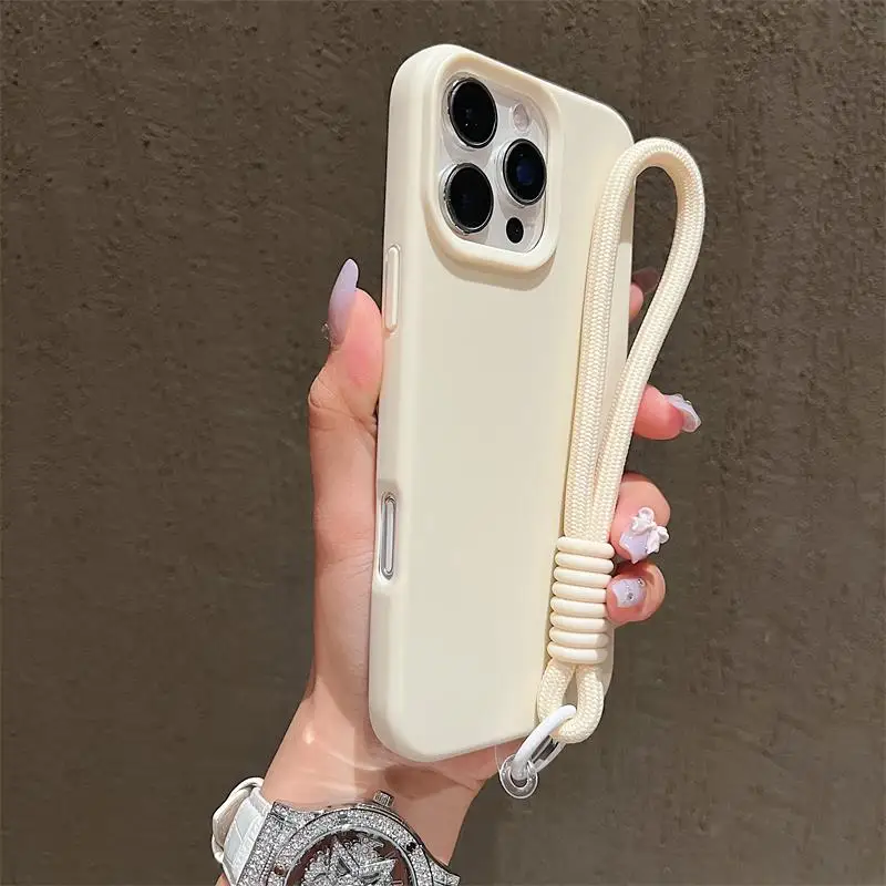 Luxury Colorful Cord Lanyard Shockproof Matte Silicone Soft Phone Case Cover