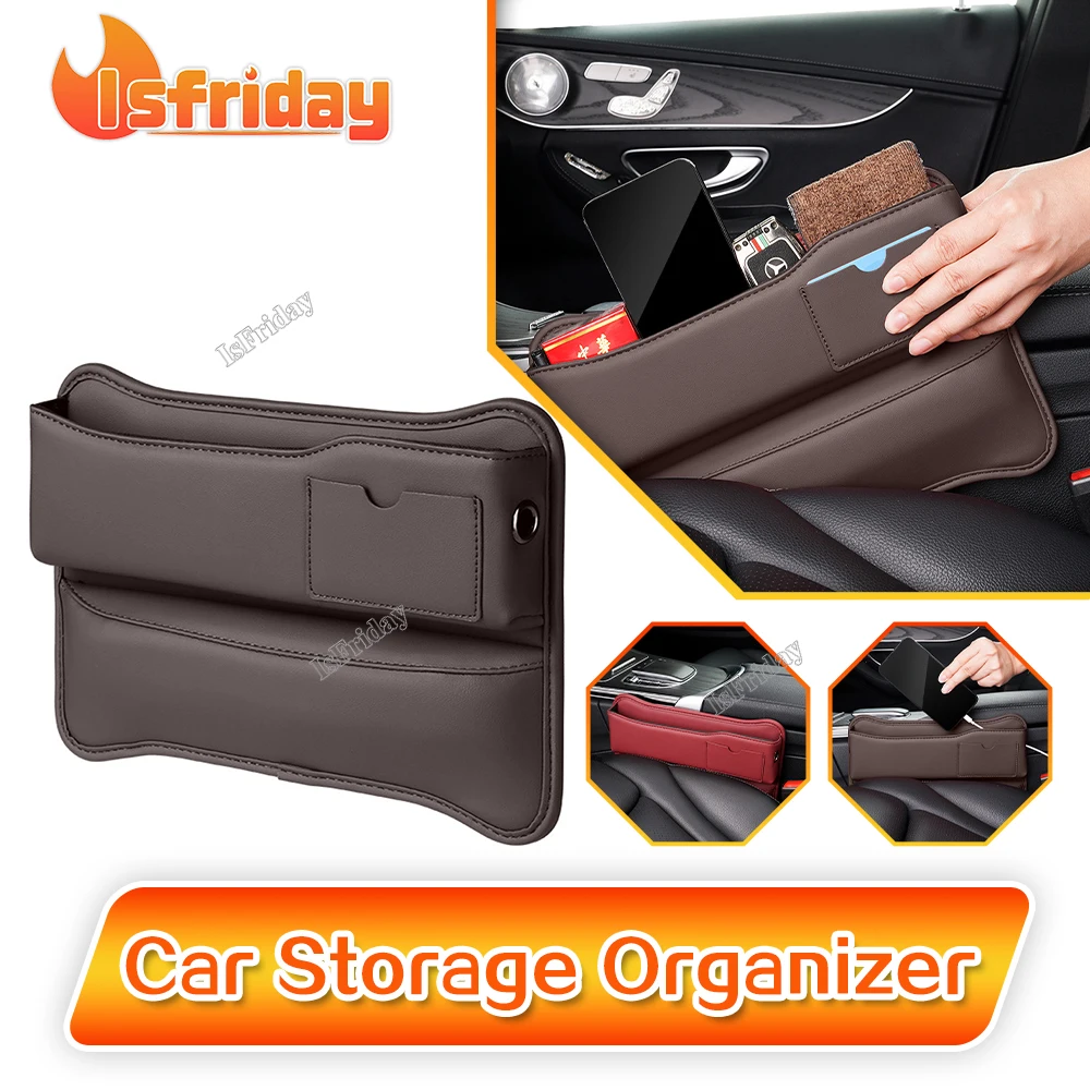 

Car Seat Organizer Crevice Storage Box With Charging Cable Hole PU Leather Seat Gaps Filler Organizer Car Interior Accessories