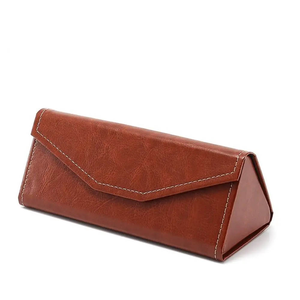 

Folding Triangle Sunglasses Box Portable Leather Waterproof Strong Magnet Eyewear Case Solid Color Glasses Protective Organizer
