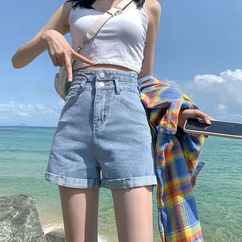Black High-Waisted Denim Shorts Women's Summer New Loose Casual Thin Retro Wide Legs A-Line Short Hot Pants Versatile Ropa Mujer