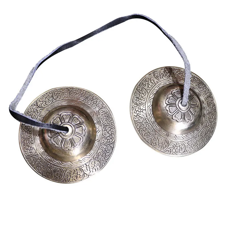 

New One Pair 9cm Inch Handcrafted Nepal Meditation Tingsha Cymbal Bell with Buddhist Bronze The Eight Auspicious Symbols