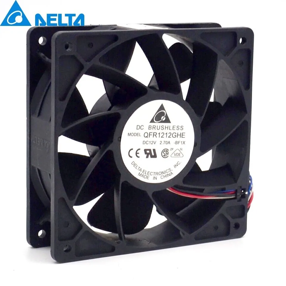 Delta QFR1212GHE High-Speed 120mm GPU/Case Fan – 12V, 2.7A, 4-Wire, 6000 RPM