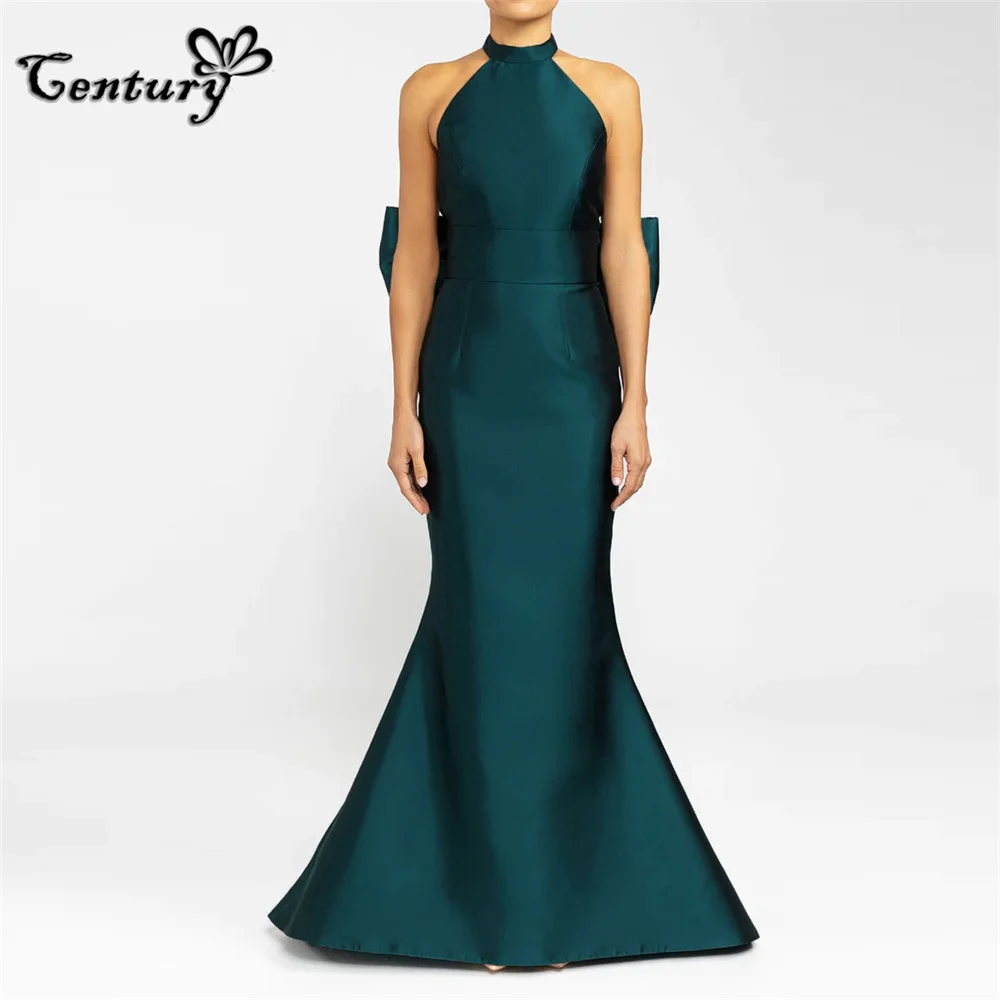 

Teal Prom Dress Mermaid 2024 Long Evening Party Gowns Big Bow Halter Neck Satin Formal Dresses Robe De Soiree Vestido Largo