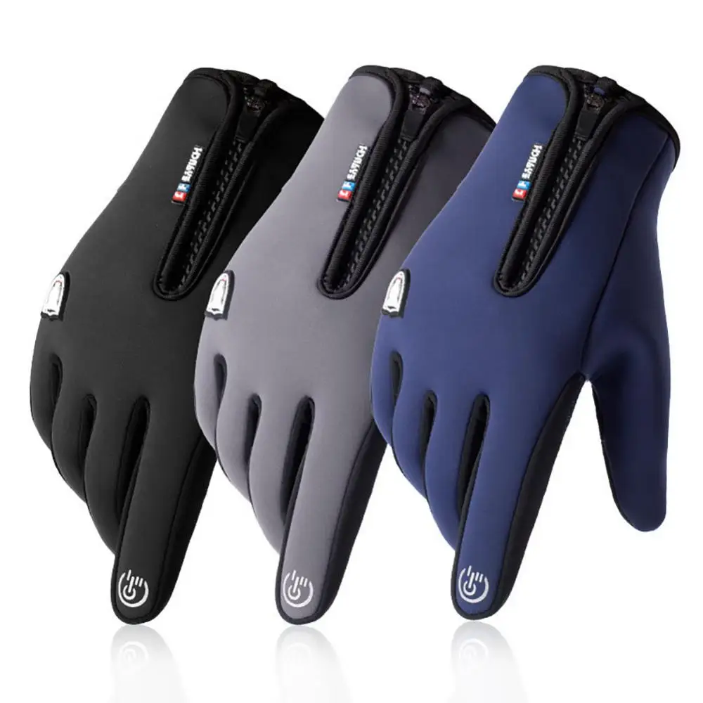 Cycling Skiing Gloves Unisex Winter Windproof Waterproof Touch Screen Zip Warm