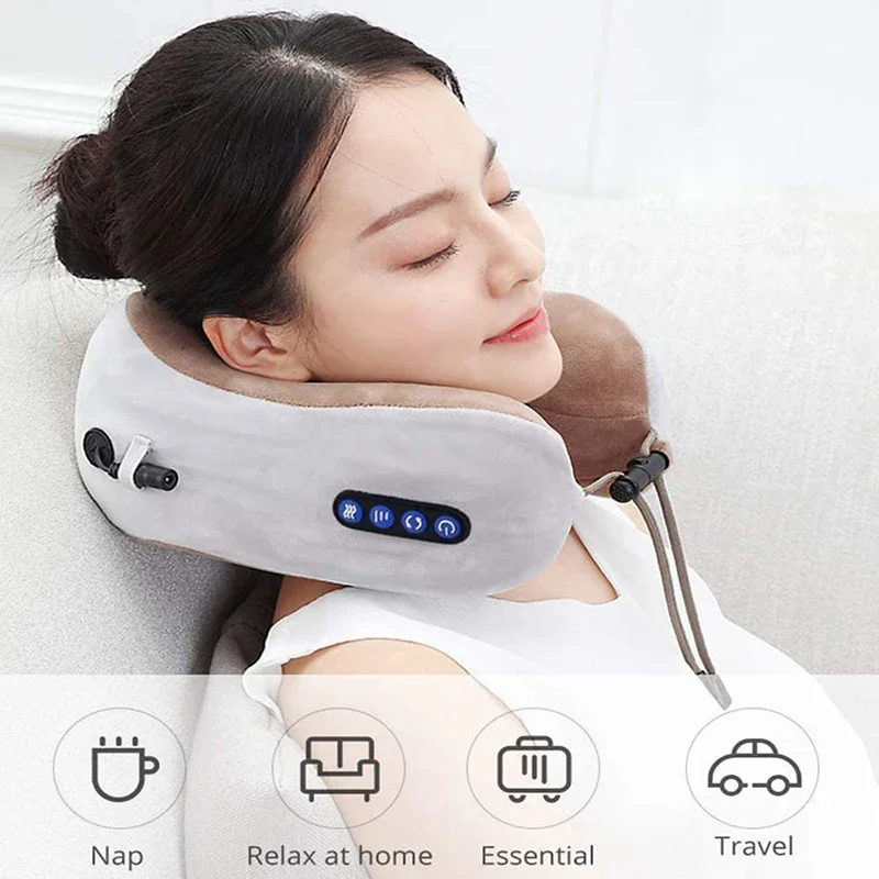 Electric Neck Massager U Shaped Pillow Portable Shoulder Cervical Massager Travel Relax Massage Pillow Neck Massage Pillow