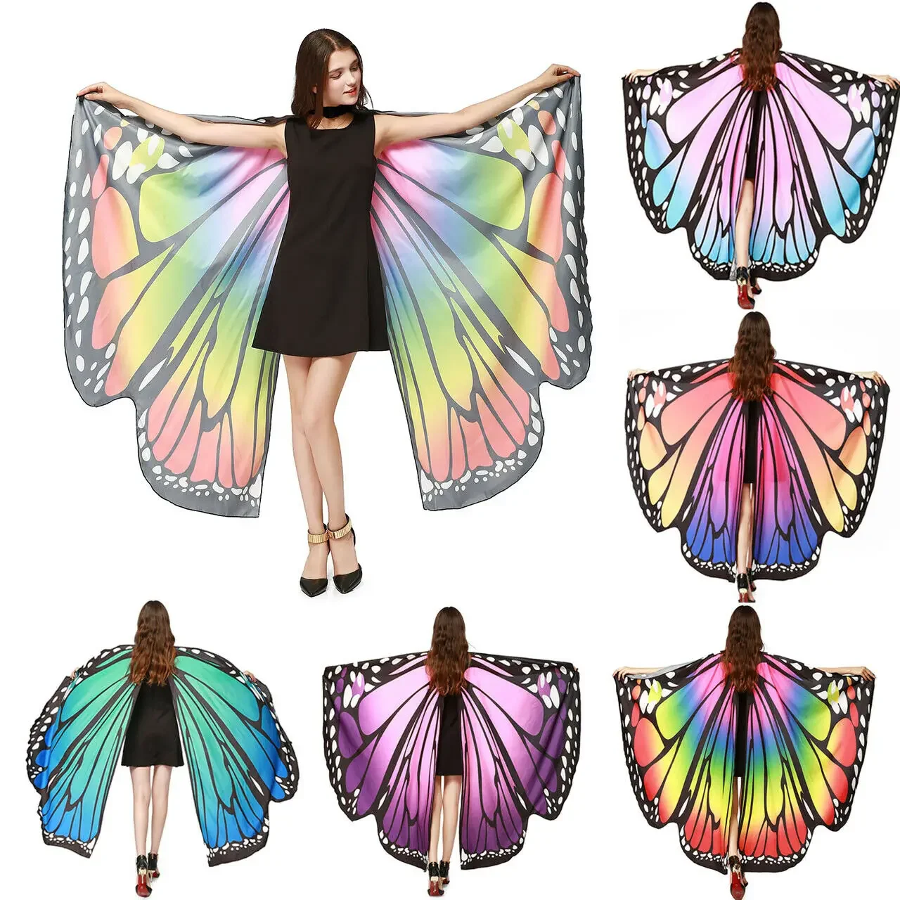 Rainbow  Butterfly Wings Cape Shawl Fairy Ladies Dance Costume Adult Monarch Butterfly Cape Halloween  Child Butterfly Wings