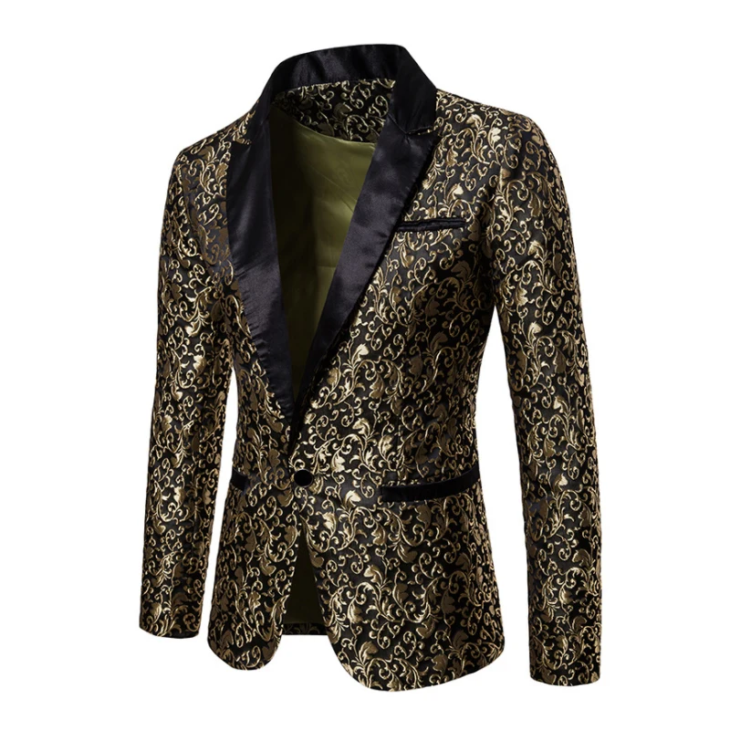 

Solid Jacquard Blazer Men Shawl Collar One Button Dance Festival Christmas Halloween Party Singer Host Show