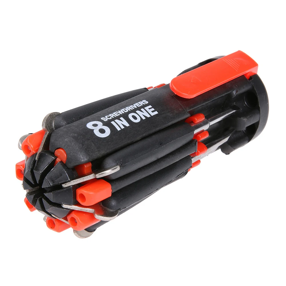 8-in-1 Folding Screwdriver with 6LED Torch Portable Screwdriver Bit Set Light Up Flashlight Accessories for Repair Maintenance