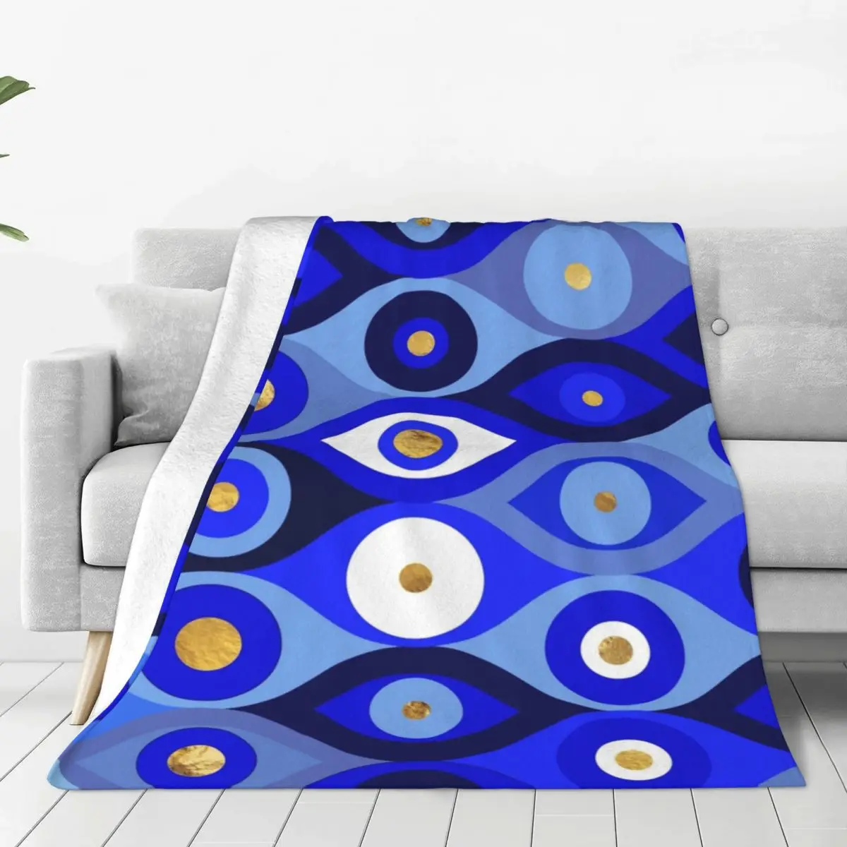 

Greek Matiasma Evil Eye Blues Blankets Greek Amulet Nazar Flannel Awesome Soft Throw Blankets for Home Decoration